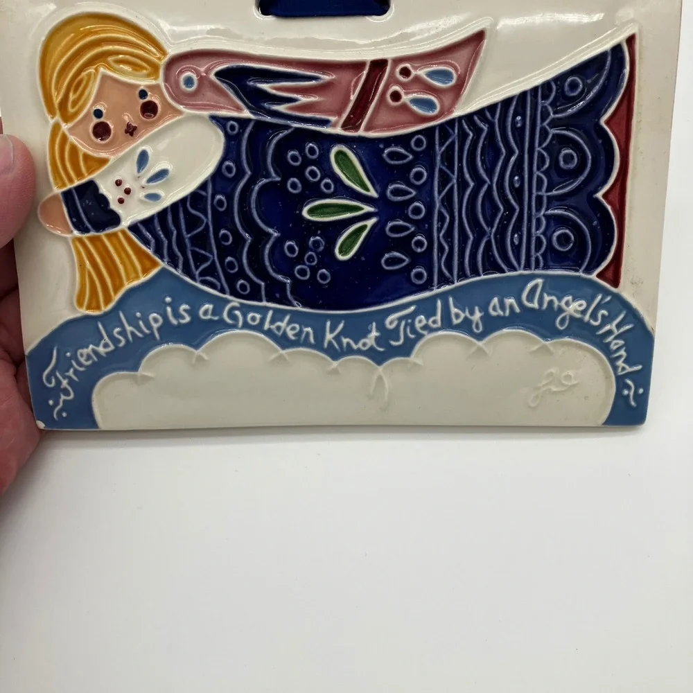 J. Duban Designs Wall Hanging Tile 1988 6x4.5 Blue Angel Friendship Quote